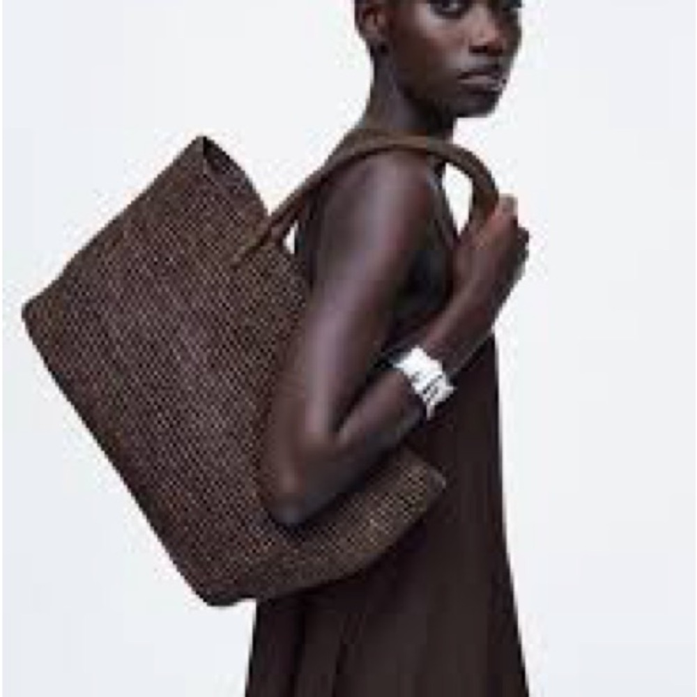 COS Brown raffia tote